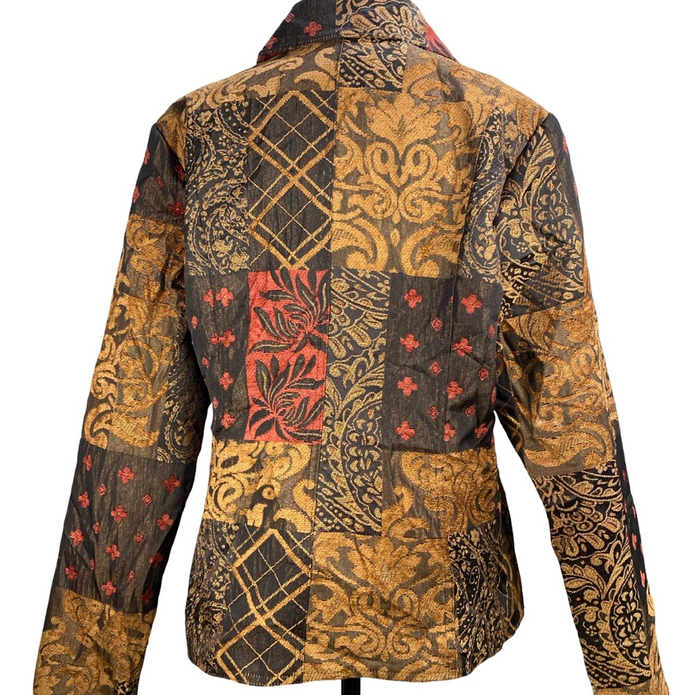 Erin London Intricate Patchwork Blazer• Size M • Dark Brown, Golden & Red Tones